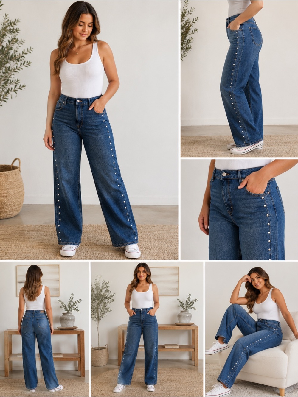 Old Navy Dark Blue High-Rise Straight Jeans with Side Studs